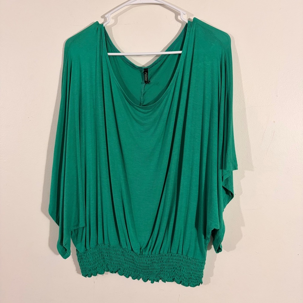 Poliana Plus Blouse Womens Plus Green Good Dolman Smocked Hem Scoop Neck Top